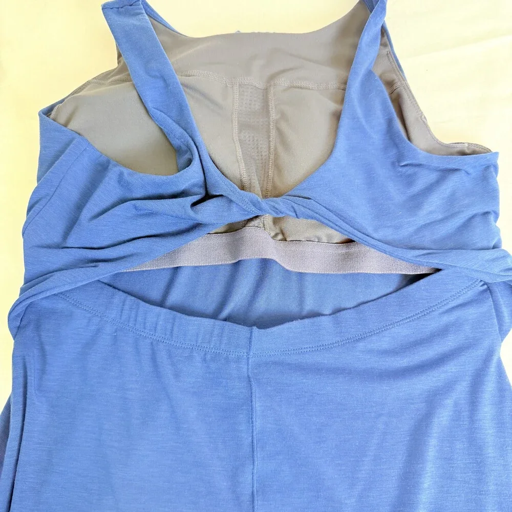 Prana Womens Royal Blue Ruched Racerback Open Back Sleeveless Dress Medium Flaws - Picture 5 of 8